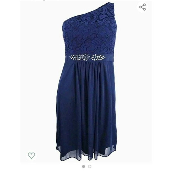 Adrianna Papell Jewel Belt Dress 2 One Shoulder GORGEOUS! - Picture 1 of 3